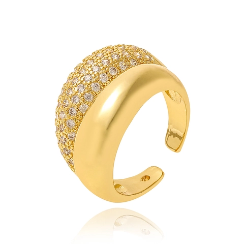 Geometric Copper Adjustable Open Ring Micro Inlaid Zircon Gold Plated Fashion Minimalist Jewelry For Women