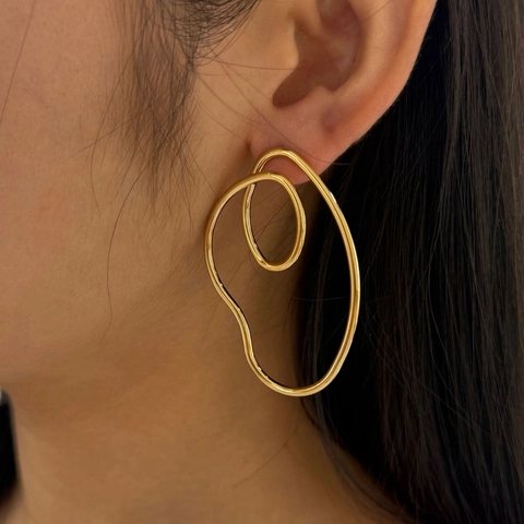 Abstract Swirl Hoop Earrings For Women 304 Stainless Steel PVD Gold Plated Double Spiral Minimalist Jewelry