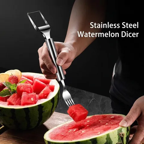 Watermeloen Snijder Slicer En Fruitvork Roestvrij Staal Multifunctionele Keukengadget Draagbare Fruitverdeler Tool