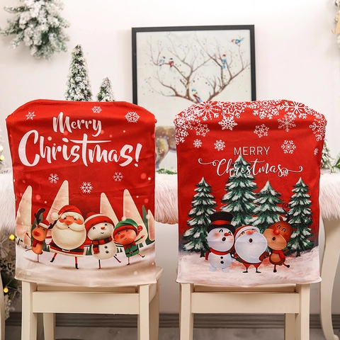 Coprisedia Rossi Natalizi Babbo Natale Pupazzo di Neve Renna Elfo Tessuto Stampato Coprisedili per Festa di Natale Casa Cucina Decor