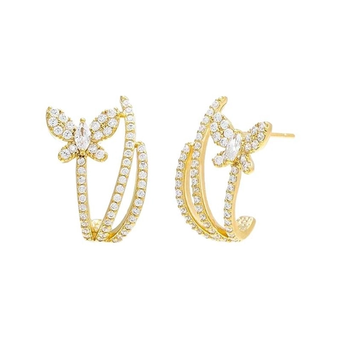 S925 Sterling Silver Butterfly Stud Earrings French Design Zirconia Inlaid Gold Silver Plated Elegant Fashion Jewelry For Women