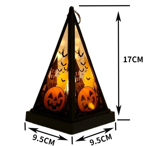Lanterna a Piramide LED di Halloween Zucca Strega Scheletro Luce Notturna Decorazione da Tavola per Feste Luce Calda Ornamento