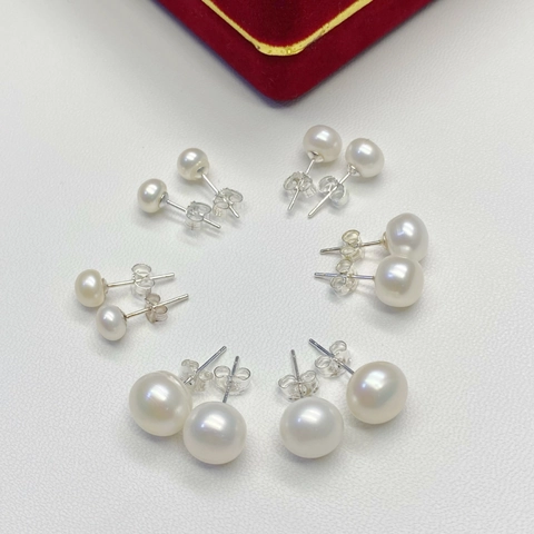 Minimalist Freshwater Pearl Stud Earrings With Copper Post Elegant White Round Pearl Earrings For Women Fashion Jewelry Gift