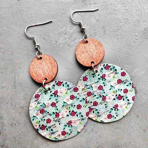 Böhmische Runde Holz Blumenmuster Tropfenohrringe Vintage Kork Leder Geometrische Ohrhänger Schmuck Für Frauen Ethno Stil