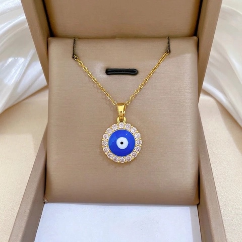 Ketting Met Boze Oog Hanger Verguld Roestvrij Stalen Ketting Koper Micro Pave Zirkonia Geluk Sieraden Voor Vrouwen