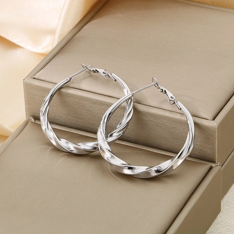 Twisted Hoop Earrings Stainless Steel 18K Gold Plated Minimalist Spiral Texture C-Shaped Fashion Jewelry For Women