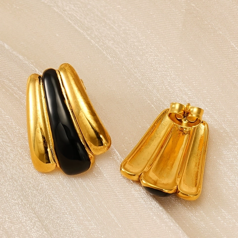 Fan Geometric Stud Earrings Stainless Steel Gold Plated Enamel Drip Jewelry Women Vintage Fashion Accessory