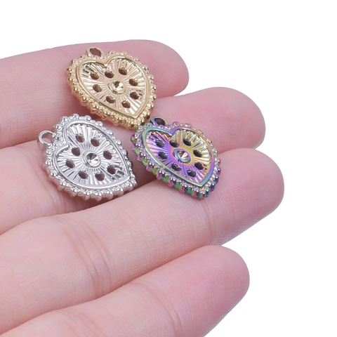 Colgantes De Acero Inoxidable En Forma De Corazón Dijes De Filigrana Hueca Con Diamantes De Imitación Para Hacer Joyas DIY