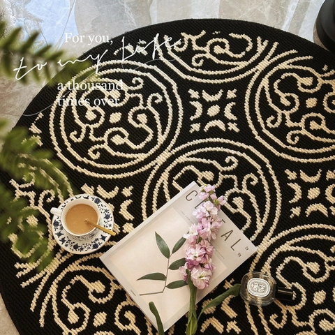 Round Area Rug Polypropylene Soft Non-Slip Vintage Retro Geometric Carpet For Living Room Bedroom Home Decor