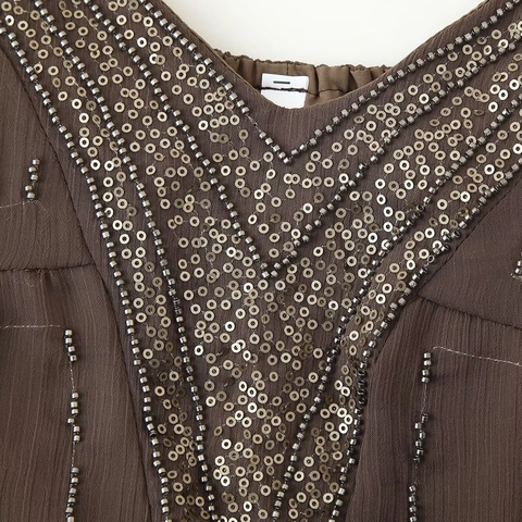 Vestito Mini In Chiffon Con Perline E Paillettes Da Donna Scollo A V Spalline Regolabili Stile Bohemien Vacanza Elegante