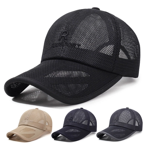 Casquette De Baseball En Maille Respirante Été Chapeau De Soleil Pour Hommes Sport De Plein Air Pêche Ajustable Polyester Broderie