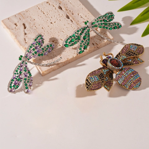 Spilla Insetto Vintage Ape Libellula Con Zircone Strass Intarsiato Gioielli In Rame Lega Per Donne Accessorio Lusso