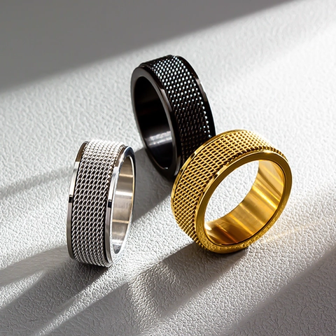 Draaibare Spinner Ring Roestvrij Staal Gaastextuur Stressverlichting Mode Industriële Sieraden Voor Mannen