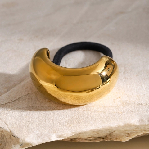 Stainless Steel Haargummi Pferdeschwanzhalter Gold C-Form Minimalistisch Spiegelpoliert Wasserdicht Hypoallergen Haarschmuck