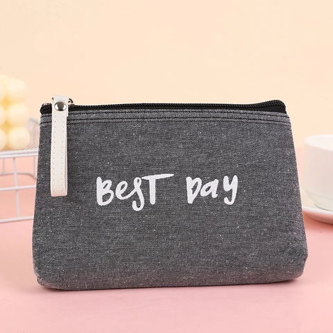 Women's Portable Canvas Makeup Bag Zipper Toiletry Organizer Pouch Letter Floral Print Travel Coin Purse Casual Storage Bag