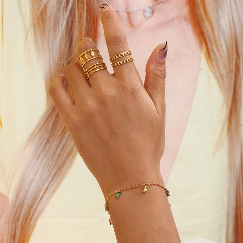 Colorful Zircon Necklace And Bracelet Stainless Steel Gold Plated Geometric Pendant Waterproof Jewelry For Women