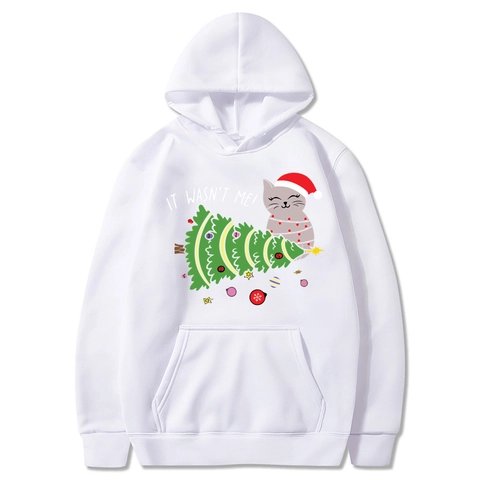Felpa Con Cappuccio Gatto Di Natale Stampa Grafica Divertente It Wasnt Me Pullover Manica Lunga Foderata In Pile Uomo