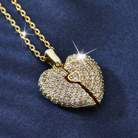 Collar Con Colgante De Corazón De Acero Inoxidable Con Circonitas Diseño De Apertura Cadena De Clavícula Para Mujer