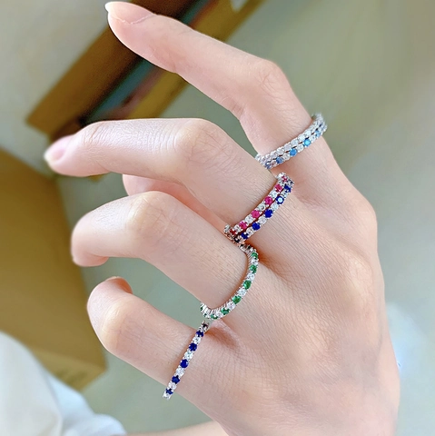 Anello Eternity In Argento Sterling 925 Con Zirconi Colorati Design Minimalista Impilabile Gioielli Di Moda Per Donne