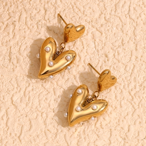 Heart Artificial Pearl Stud Earrings Stainless Steel 18K Gold Plated Irregular Design French Style Jewelry For Women Elegant