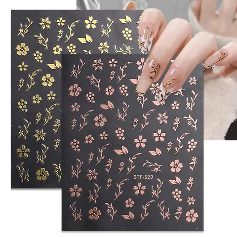 Nagelkunst Aufkleber 3D Relief Kirschblüten Blumenmuster Metall Textur Selbstklebend Sakura Design Für Frauen