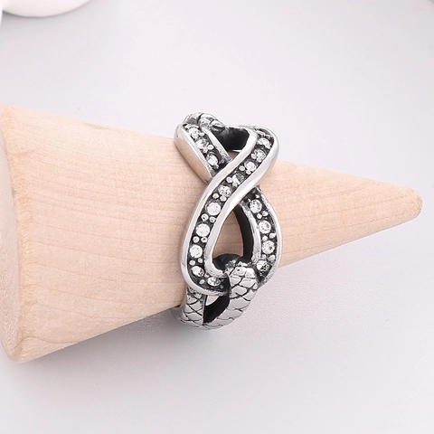 Vintage Infinity Ring Stainless Steel With Clear Rhinestone Textured Snake Scale Pattern Fashion Jewelry For Women Men