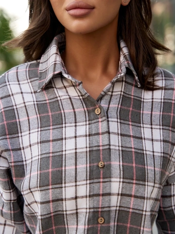 Chemise À Carreaux Femme Coton Polyester Manches Longues Surdimensionnée Boutonnée Décontractée Flanelle Blouse Haut