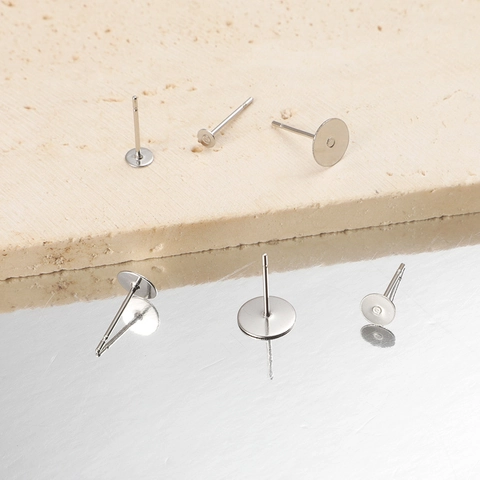 Stainless Steel Earring Posts Flat Head Blank Stud Base For DIY Jewelry Making Findings Crafting Components