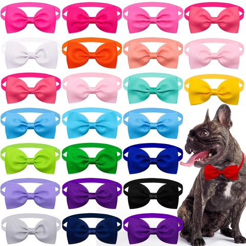 Pet Bow Tie Adjustable Collar Solid Color Polyester Grosgrain Bowknot For Cats Dogs Puppies Wedding Party Accessories