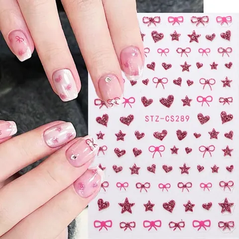 Adesivi Per Unghie Glitter 3D Adesivi Stile Francese Fiocco Cuore Stella Motivi Decorazione Manicure DIY Donne