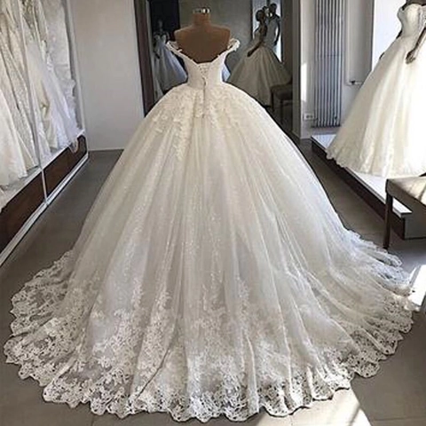 Elegant White Off The Shoulder Mermaid Wedding Dress Lace Embroidery V Neck Bridal Gown With Long Train Sequins