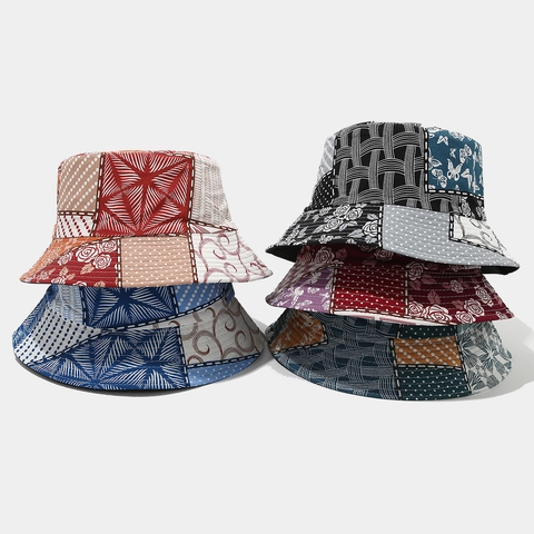 Böhmischer Patchwork Blumen Fischerhut Sonnenschutz Atmungsaktiv Outdoor Retro Sommer Reise Sonnenhut Damen