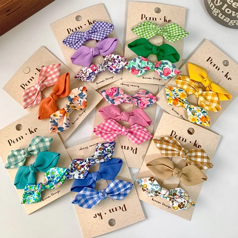 Mollette Per Capelli Con Fiocco Bambini Tessuto Quadri Floreale Fermagli Stile Coreano Dolce Per Ragazze Accessori