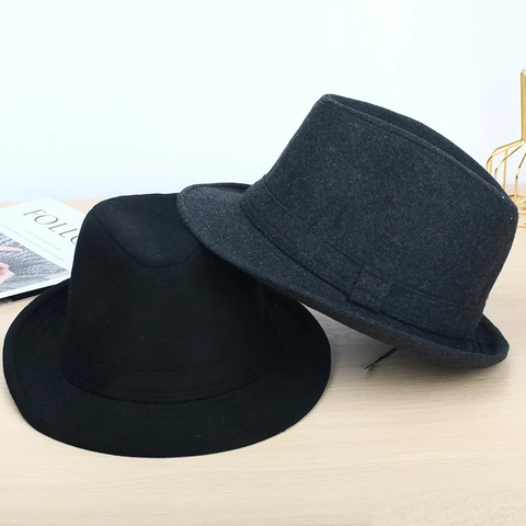 Sombrero Fedora Clásico Fieltro De Lana Estilo Jazz Británico Retro Hombres Otoño Invierno Cálido Color Sólido Accesorio Caballero