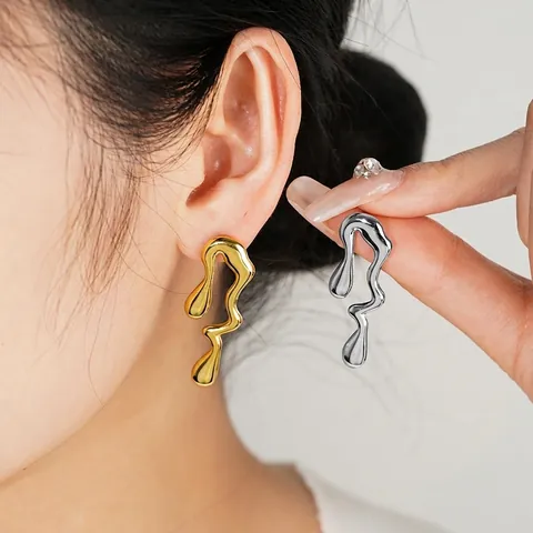 Boucles D'oreilles Goutte Métal Liquide Irrégulier Acier Inoxydable Géométrique Minimaliste Punk Bijoux Pour Femmes