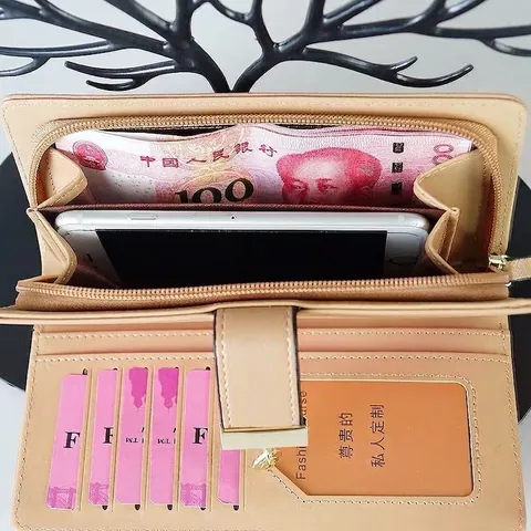 Portafoglio Lungo Donna Pelle PU Design Foglia Cava Grande Capacità Pochette Con Ciondolo Metallo E Fessure Carte