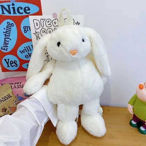 Cute Animal Shaped Plush Backpack Soft Cartoon Bear Rabbit Doll Bag For Kids Teens Casual Daily Accessories