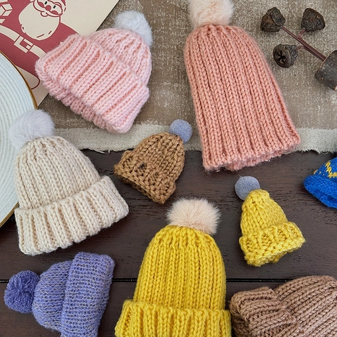 Mini Knitted Christmas Hats Pom Pom Tiny Yarn Winter Craft Decoration Hanging Ornaments Doll Accessories DIY
