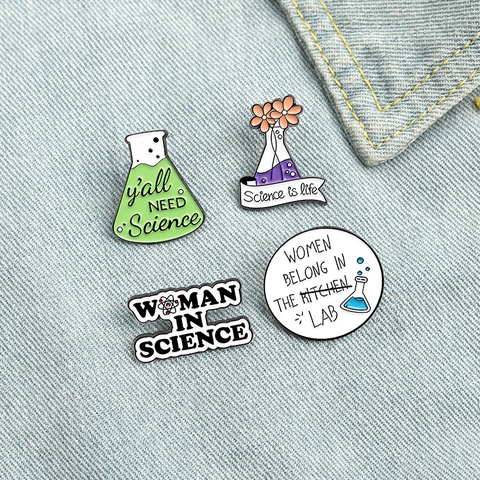 Spille in Lega a Cartone Animato Smalto Scienza Laboratorio Spille per Donne Scienziato Farmacista Distintivo Scienza Regalo