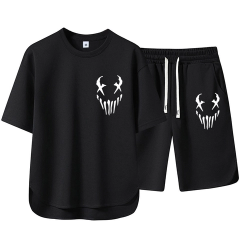 Mens Summer Casual Streetwear T-Shirt And Shorts Breathable Polyester Crew Neck Graphic Print Sportswear Apparel