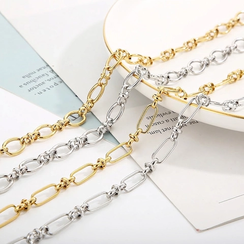 Collar De Cadena De Acero Inoxidable Chapado En Oro De 18K Para Mujer Joyería Minimalista De Eslabones Geométricos