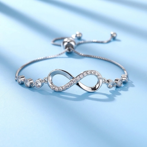 Pulsera De Corazón Infinito Plata De Ley S925 Cobre Circón Hebilla Deslizante Ajustable Regalo Romántico Elegante Joyería Mujer