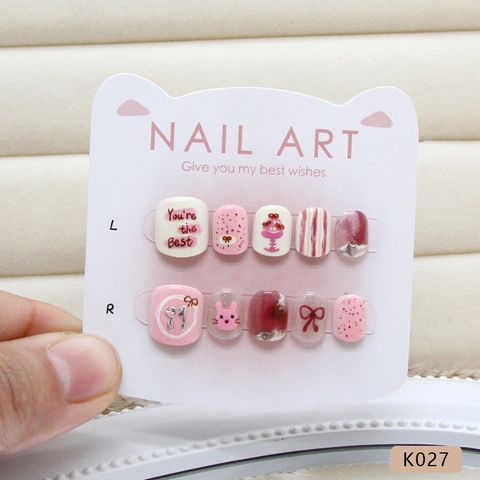 Pink Hase Press On Nails Kurz Quadratisch Cat Eye Schimmer Schleife Grafik Süße Künstliche Fingernägel Damen Mädchen