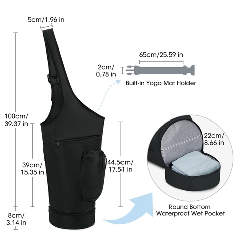Waterproof Polyester Yoga Mat Bag With Large Opening Adjustable Shoulder Strap Wet Pocket And Bottle Holder For Gym Fitness