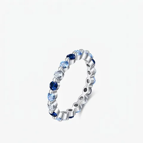 Eternity Band Ring 925 Sterling Silber Farbverlauf Blau Zirkonia Elegant Mode Schmuck Für Frauen