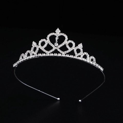 Cerchietto Corona Principessa con Strass Argento Lega Tiara per Ragazze Festa Compleanno Matrimonio Esibizione Accessori Capelli