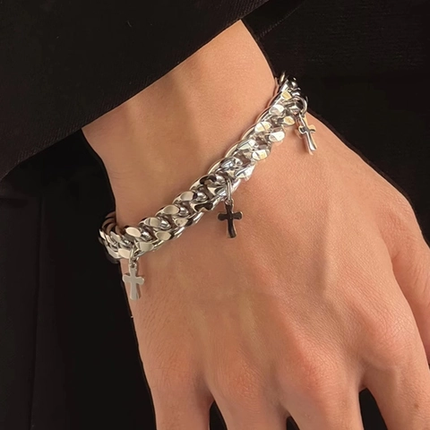 Collana E Bracciale Con Ciondolo A Croce Lega Di Zinco Catena Cubana Hip Hop Stile Minimalista Gioielli Per Uomo Donna