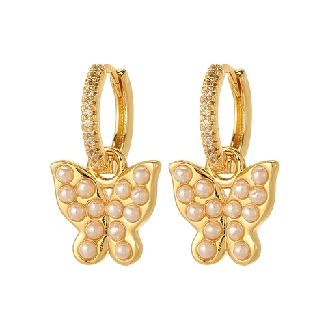 Copper Earrings Gold Plated Multi Color Zircon Heart Butterfly Animal Shape Fashion Jewelry For Women Elegant Trendy