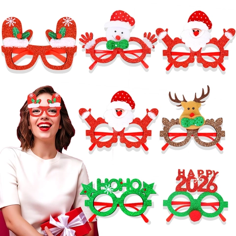 Christmas Party Glasses Frame Glitter Xmas Decorations Santa Claus Snowman Reindeer For Adult Kids Holiday Eyewear Gift