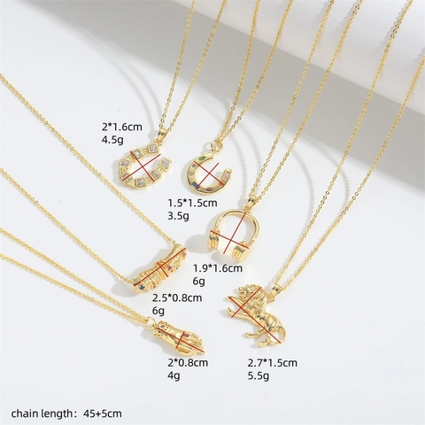Vintage Kupfer Löwe Hufeisen Kopfhörer Anhänger Halskette Für Damen Gold Überzogen Zirkonia Eingelegt Choker Modeschmuck